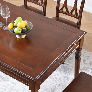 Juego de mesa y sillas de comedor de madera maciza estilo americano, 6 piezas, rectangular, muebles duraderos para comedor - Product Image 3