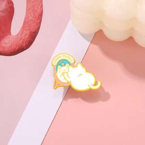 เข็มกลัดเคลือบกระจกรูปแมวออกแบบได้ตามต้องการเข็มกลัดติดป้ายรูปสัตว์แสนสนุกของขวัญสำหรับเด็กๆและเพื่อนๆธีมดอกไม้ - Product Image 1