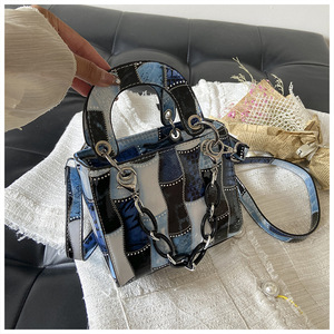 <span class=keywords><strong>Bolso</strong></span> de mano de cuero con estampado de bambú para mujer, bandolera cuadrada de lujo con estampado de bambú azul, 2022 - Product Image 4