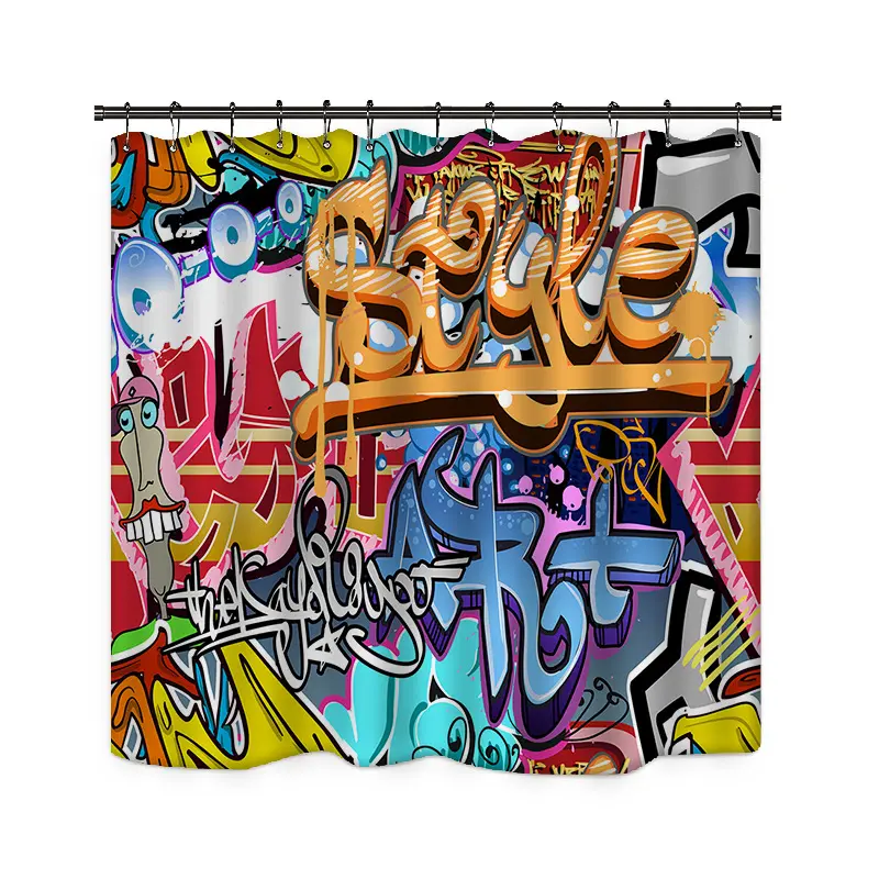 Pribadi Graffiti Polyester Shower Tirai Digital Printing Mandi Shower Tirai Tahan Air Pabrik Penjualan Langsung