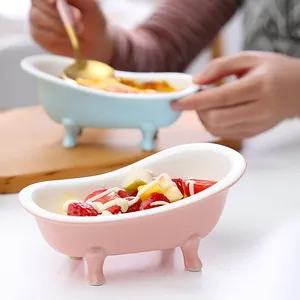 New products creative cartoon ceramic tableware cute bathtub shape ice cream bowl personality snack plate