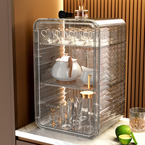 Cup Storage Rack 3 Tier Transparent Plastic With Lid For <b>Desk</b> Glass Tea Cup Organizer Drainage Tray - Product Image 2