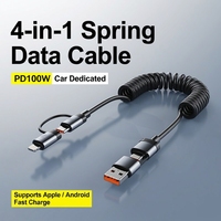 Cable de Datos Retráctil de Nailon 4 en 1 de 100W con Carga Rápida de 3A/5A para Teléfonos Móviles Tipo-C, Auriculares y Tabletas
