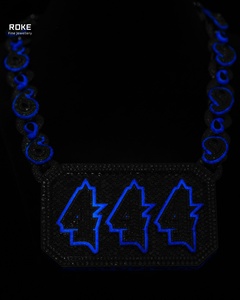 Nouveau pendentif <span class=keywords><strong>LA</strong></span> Dodgers numéro 4 en or 9K-18K, chaîne cubaine entièrement pavée de diamants de laboratoire glacés - Bijoux hip-hop certifiés IGI - Product Image 5