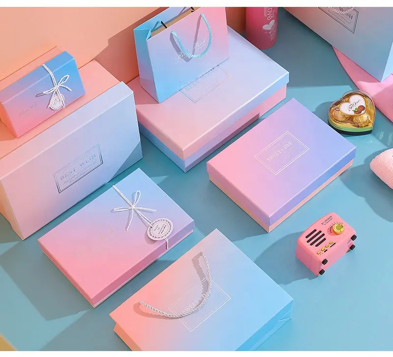 Yeni stil parlak renk hediye ambalaj kutusu setleri hediye çantası depolama mobil, kamera, vb.
