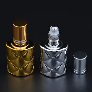 10ml UV coating gold/silvery Perfume Attar Essential Oil Bottle with Roller Ball Cap