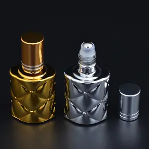 ローラーボールキャップ付き10ml UVコーティングゴールド/シルバー香水アターエッセンシャルオイルボトル