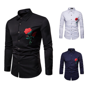 Camicia Bianca da Uomo Taglie Forti con Ricamo a Rosa, Maniche Lunghe, Vestibilità Slim - Product Image 5