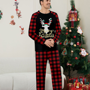 Big Moose Bedruckte Schwarz-Rot Karierte Langarm-Paarpyjamas <span class=keywords><strong>Sets</strong></span> mit Elastischem Bund 2-teiliges Winter-Pyjama-Set - Product Image 6