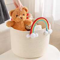 Regenbogen Cartoon Niedlicher Runder Stoff-Aufbewahrungskorb Gewebter Baumwollseil-Aufbewahrungskorb Kinder-Deckenkorb für Wohnzimmer