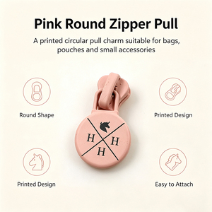 Tirant de fermeture éclair rond rose imprimé avec logo HH en alliage pour sacs, pochettes, portefeuilles et accessoires quotidiens - Product Image 1