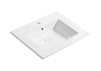 Grifo de Lavabo Rectangular de Cerámica Blanca Contemporáneo con Borde Delgado y un Solo Orificio para Baño, Lavamanos, Hotel, Villa y Apartamento