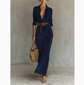 Vestido Largo <span class=keywords><strong>de</strong></span> Gamuza con Cintura Ajustada para Otoño e Invierno, Estilo Europeo <span class=keywords><strong>y</strong></span> Americano, con Cinturón, Elegante <span class=keywords><strong>y</strong></span> Moderno - Product Image 2