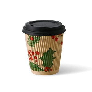 Tasses à café décoratives ondulées imprimées motif branche d'hiver, non blanchies, robustes et fiables pour un usage quotidien, 8 oz Ø 80 mm - Product Image 3
