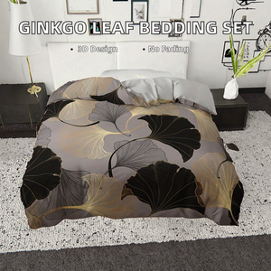 Wholesale 3D Printed Modern 3 Piece Ginkgo Leaf Duvet Cover Set with Floral Design Pillow Cases Bedding - Product Image 3
