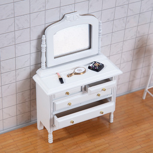 Moda 1:12 Mini casa de muñecas DIY juguete blanco tocador muebles escena adornos artesanías de madera simulación en miniatura - Product Image 3