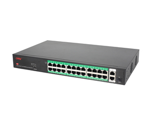 Commutateur réseau auto-réparateur AI-PoE adapté, 24 ports PoE + 2 ports Gigabit RJ45 + 1 port Gigabit SFP, portée 250 m et VLAN (ports 17-24) - Product Image 2