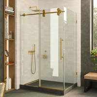 Porte de douche coulissante double en verre, aluminium brossé anticorrosion 8 mm d'épaisseur, poignée métallique, pour appartement moderne, usage hôtelier