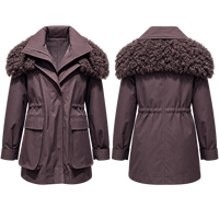 Parka mi-longue doublée de fourrure avec col en laine bouclée, fermeture éclair sur le devant, poches à rabat et taille élastiquée, style urbain automne-hiver (OEM)