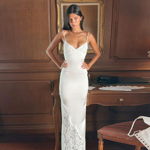 Elegante Vestido Largo de Encaje Transpirable con Tirantes Finos para Mujer, Vestido de Verano Sofisticado con Cintura Natural - Product Image 2