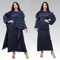 Ensemble 2 pièces plissé uni sur mesure pour femmes musulmanes modestes, robe longue à manches longues et gilet long ouvert sur le devant, tenue Abaya quotidienne