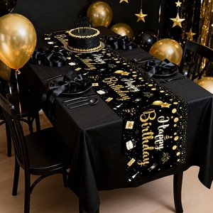 Nappe <span class=keywords><strong>de</strong></span> <span class=keywords><strong>table</strong></span> jetable noire et <span class=keywords><strong>or</strong></span> <span class=keywords><strong>Joyeux</strong></span> <span class=keywords><strong>Anniversaire</strong></span>, nappe longue en PE avec décorations <span class=keywords><strong>de</strong></span> <span class=keywords><strong>table</strong></span> pour fête d'<span class=keywords><strong>anniversaire</strong></span> et ballons - Product Image 4