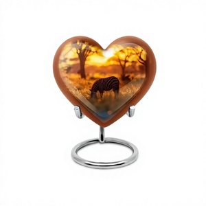 Hermosa puesta de sol cebra en el bosque Forma de corazón Cremación Urna para adultos Urna grande decorativa para cenizas humanas con soporte y bolsa gratis - Product Image 1