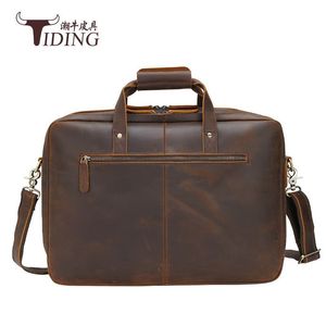 Tiding Retro Genuine Leather <b>Briefcase</b> Men Large Capacity Business Bag Dark Brown Multifunctional Shoulder Crossbody - Product Image 4