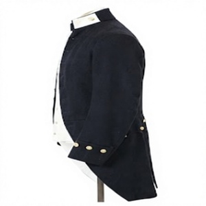 Manteau long en laine noire pour homme, style queue-de-pie historique, coupe droite, fermeture à boutons recouverts, col montant, vêtements d'extérieur - Product Image 3