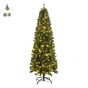 Christmas Faux Slim Artificial Outdoor Decoration PVC PET Pencil Hinged Christmas Tree Xmas Tree