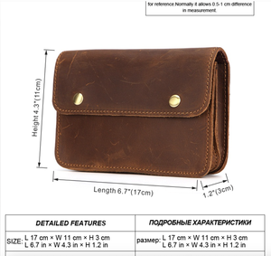 Sac banane pour homme en cuir de vache véritable, petit sacoche de téléphone en cuir Crazy Horse, sacoche de ceinture rétro pour affaires, fabriqué à l'usine d'Andong - Product Image 4