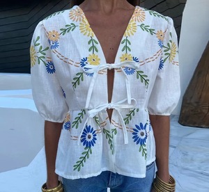 Summer Women <strong>Rose</strong> Print Layer Blouses and <strong>Tops</strong> Lady Shirts - Product Image 5