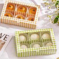 Boîte d'emballage de pâtisserie écologique et biodégradable personnalisée à carreaux, boîte cadeau vide à 4 compartiments pour pâtisserie, en papier d'art carré avec fenêtre