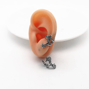 yunnique <b>Cuff</b> <b>Earrings</b> Plant Pattern Titanium Steel Retro Leaf Design For Men And Women Couple Jewelry - Product Image 4