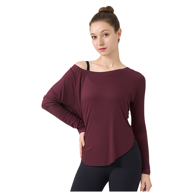 Outdoor Sport Daily Wear Casual Off Shoulder Cuff Loose Fit Comfortable Yoga Clothes Longsleeve Top for Women