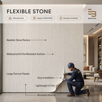 Panneau de pierre flexible en travertin 3D gris clair beige 2400*1200mm, ultra-fin, revêtement mural MCM pour extérieur et intérieur
