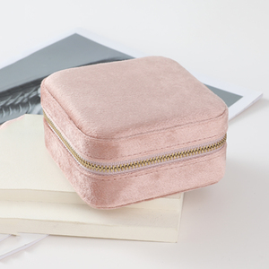 Portable Square Velvet Zipper Jewelry Box Double Layer Travel Organizer for Necklace Ring Earring Bracelet Storage - Product Image 6