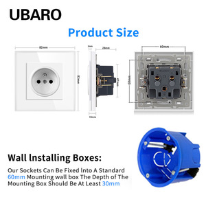 เต้ารับไฟฟ้าแบบฝรั่งเศส 82 ชนิด 16A แบบฝังกลม กล่องสีดำ แผงกระจกนิรภัย - Product Image 2