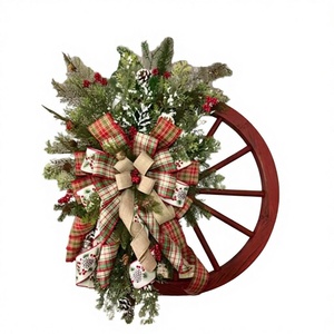 AYOYO Décoration de Noël d'extérieur moderne et écologique faite à la main, couronne de <span class=keywords><strong>porte</strong></span> en bois avec roue de roulette et pommes de pin artificielles - Product Image 6