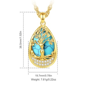 Nuova Collezione: Collana con Pendente a Goccia in Turchese Placcato <span class=keywords><strong>Oro</strong></span> 24K, Gioiello Boho Albero della Vita, Pietra Azzurra a Forma di Pera, Regalo - Product Image 2