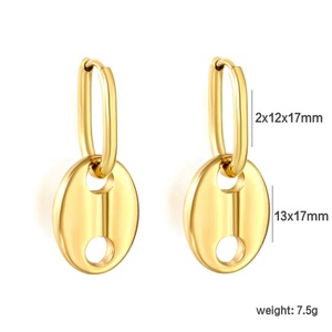 Pendientes de Aro con Diseño de Nariz de Cerdo, Pendientes Únicos de Acero Inoxidable para Mujer, Joyería Chapada en Oro de 18K, con Circonita y Perla de Agua Dulce - Product Image 4