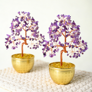 Crystal Money <b>Tree</b> Gold Plated Bowl Natural Amethyst Crystal Healing Chips <b>Tree</b> for Feng Shui - Product Image 2