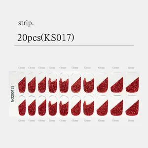 KS017 Guangzhou Factory Custom 2 Sets Red Semi Cured Gel Nail Art Stickers Wraps Strips UV Nail Stickers For Vacation Nails