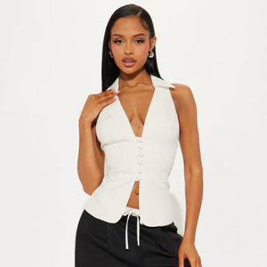 Chaleco Camisero sin Mangas con Cuello Polo y Botones para Mujer, Corte Entallado, Diseño Ajustado a la Cintura, Estilo Minimalista y Elegante - Product Image 2