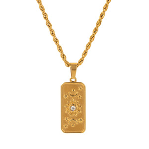 Collier pendentif fleur étoile lune en relief plaqué or 18K Chaîne corde étanche unique en acier inoxydable tendance pour dames amoureux - Product Image 5