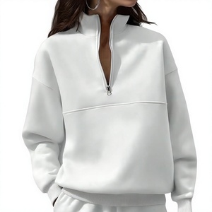 Sweat-shirt pull-over pour femme à col montant, demi-zip, épaules dénudées, personnalisable avec logo, vente en gros pour fabricants OEM - Product Image 1