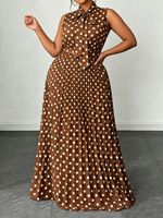 Robe longue vintage à pois, sans manches, col halter, taille haute, plissée, coupe trapèze, pour usage quotidien