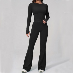 Conjunto Deportivo de Yoga de Manga Larga de Secado Rápido <span class=keywords><strong>para</strong></span> Mujer, Pantalones de Cintura Alta con Efecto Levanta Glúteos, <span class=keywords><strong>Ropa</strong></span> de <span class=keywords><strong>Gimnasio</strong></span>, Conjuntos Deportivos Ajustados <span class=keywords><strong>para</strong></span> Correr y Hacer Ejercicio - Product Image 1