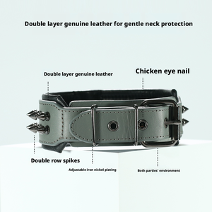 Collare per Cani in Pelle Morbida Moderna, Regolabile con Borchie e Rivetti, in Pelle Bovina Resistente Anti-Morso per Cani Bully - Product Image 3