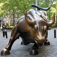 Jardín al aire libre Decoración de tamaño real Animal Escultura de latón Wall Street Bull Estatua de bronce